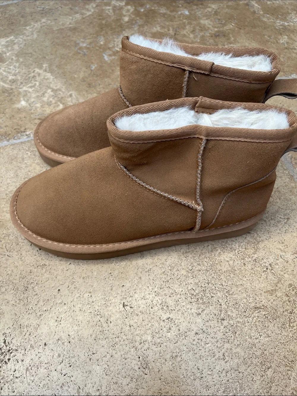 Serra Brown Suede Faux-Shearling Ankle Booties